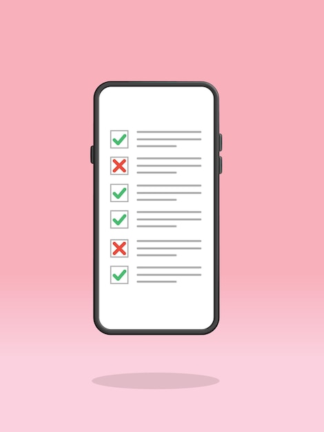 Lista de comprobación de teléfonos inteligentes marcada en la casilla de comprobación fallida