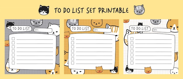 lista de cosas que hacer de gato lindo conjunto de ilustración vectorial imprimible
