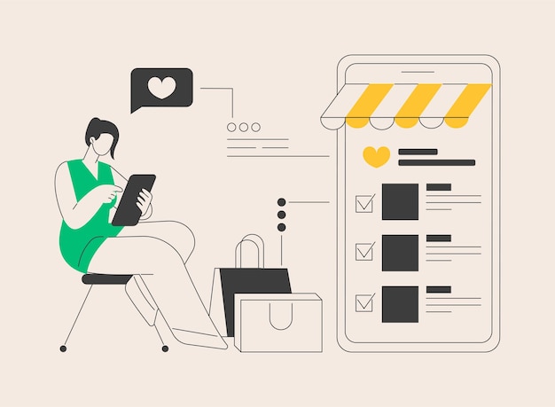 Lista de deseos concepto abstracto ilustración vectorial Lista de deseos de compras en línea sitio web de comercio electrónico agregar a la colección personalizada producto de cuenta de usuario en stock minorista en línea metáfora abstracta