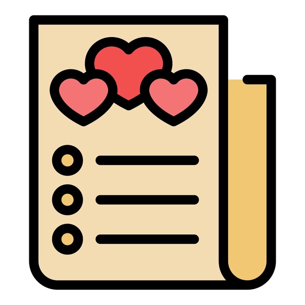Lista de deseos familiares icono contorno vector Lista de amor Orden tienda color plano