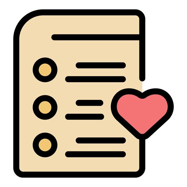 Lista de deseos icono de papel vector de contorno Lista de tiendas Color de compras en línea plano