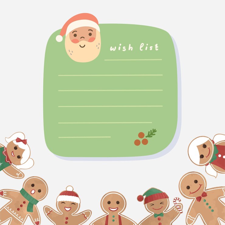 Lista de deseos de Navidad Diseño festivo de vacaciones con regalos y decoraciones