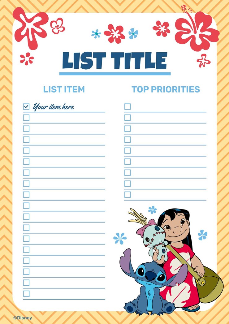 Vector lista de estilo lineal dibujada a mano de lilo y stitch