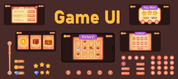 Vector lista de juegos móviles, kit de interfaz de usuario del juego, interfaz de usuario ui-ux