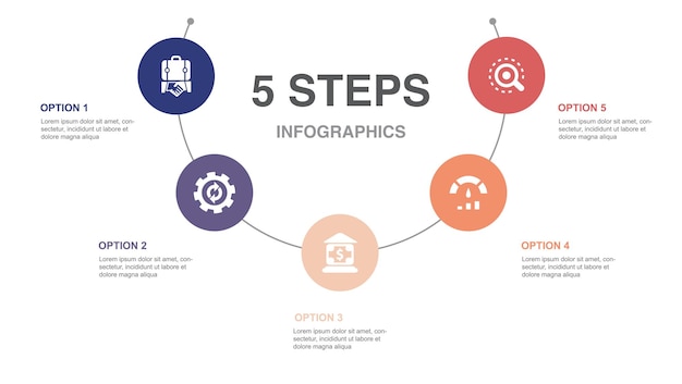 Lista negra de marketing de contenido de internet lista de suscriptores de spam iconos plantilla de diseño infográfico concepto creativo con 5 pasos