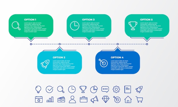 Lista y opción de diseño de plantilla de infografía de uso.