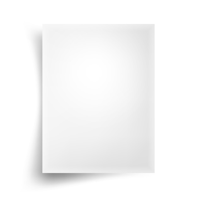 Lista de papel en blanco blanco realista con sombra aislado sobre fondo blanco.