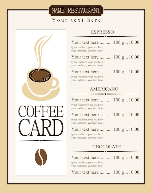 lista de precios para cafeteria