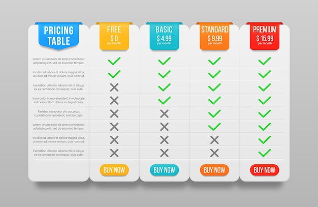 Vector lista de precios para el sitio web