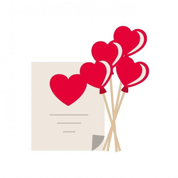 Lista de regalos con el icono de globos de corazón aislado