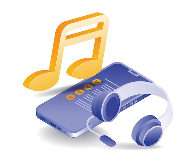 Lista de reproducción de música en la aplicación de teléfono inteligente Ilustración isométrica