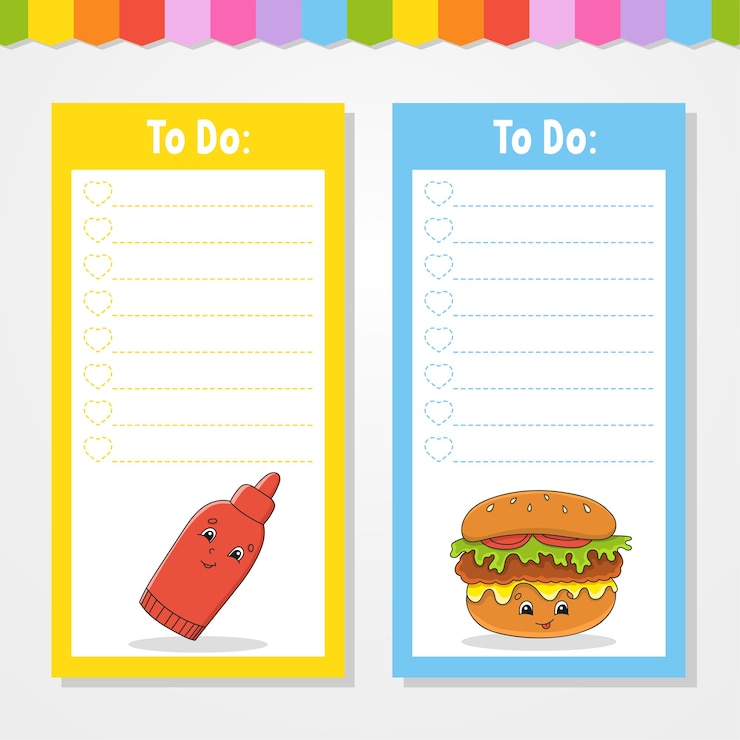 Vector lista de tareas para niños. plantilla vacía.