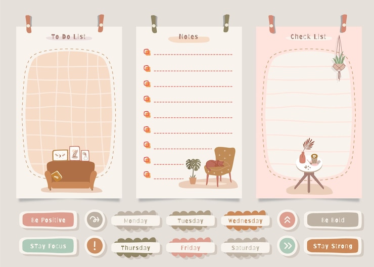 Lista de tareas pendientes con ilustración de tema de decoración del hogar.