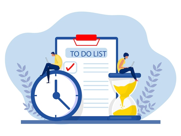Lista de tareas las personas hacen tareas y revisan los horarios las personas hacen tareas y revisan el horario