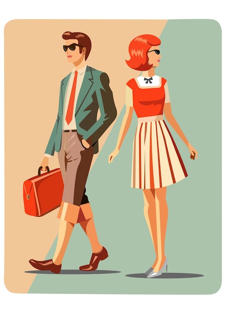 Vector lista de tomas retro pareja hombre y mujer