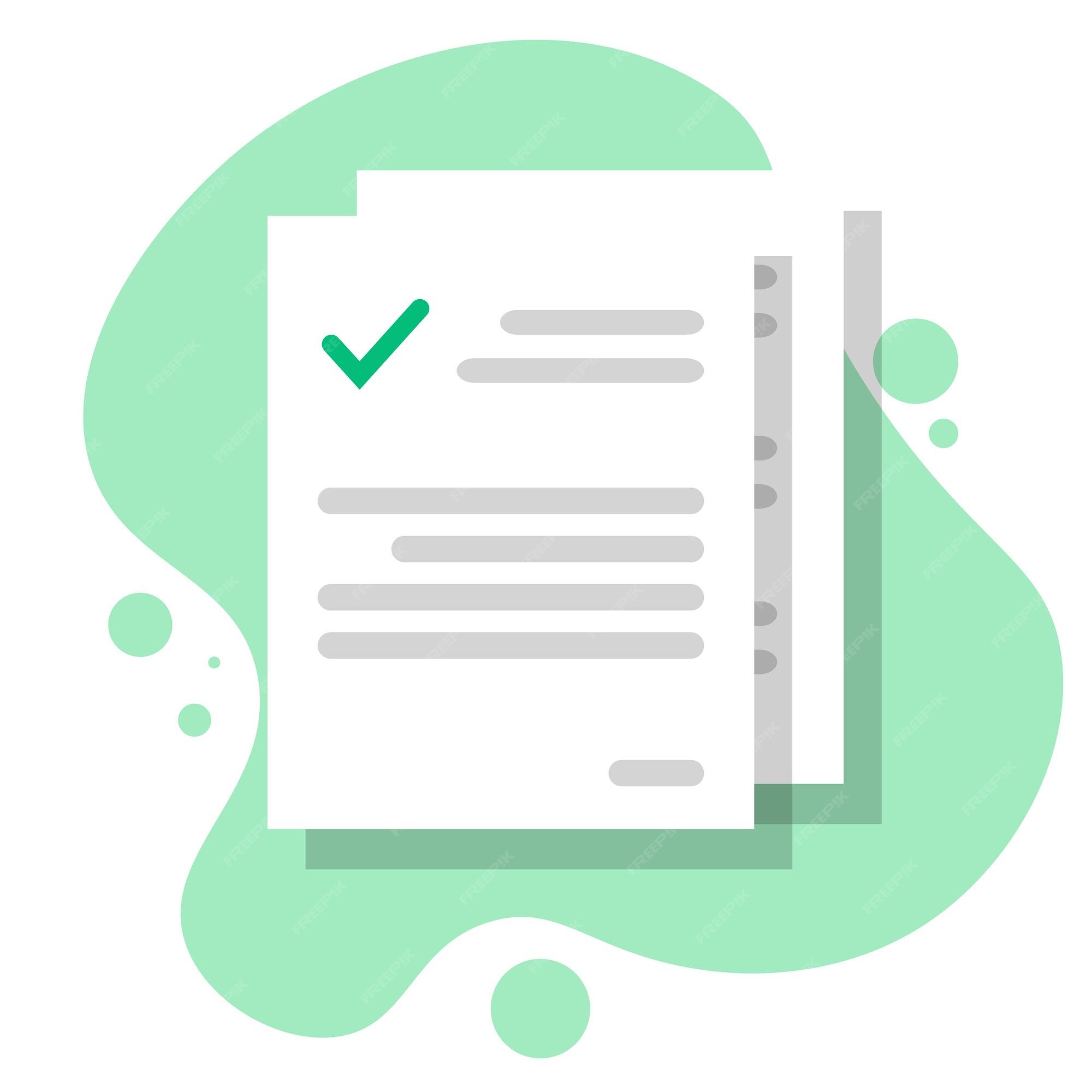 Lista de verificación con caja y etiqueta verde. marca de verificación para la asignación o los resultados del examen. | Vector Premium