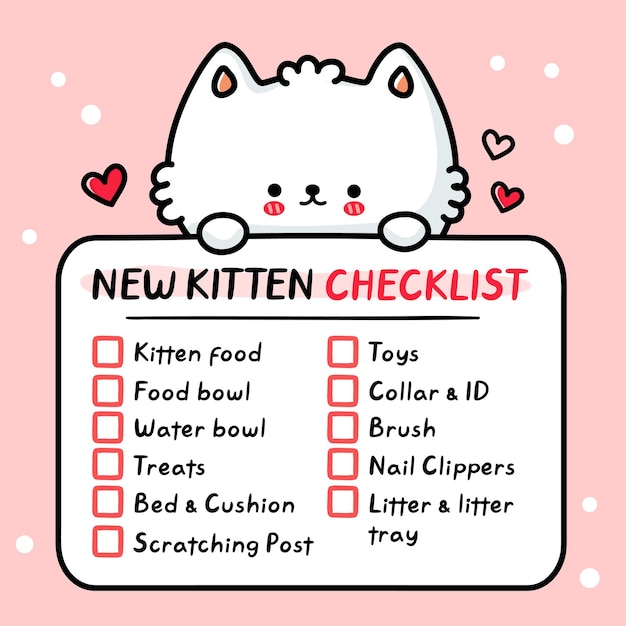 Lista de verificación de lindo gatito gato nuevo divertido