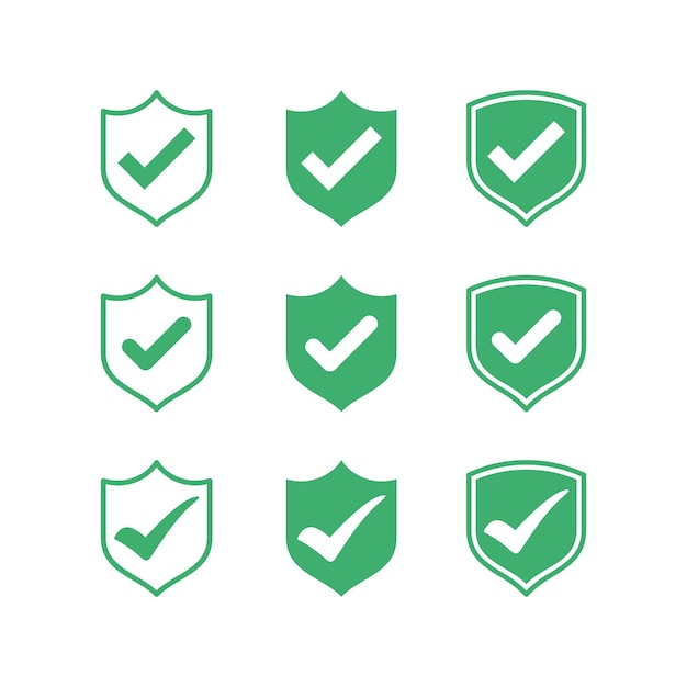 Lista de verificación Marca de verificación Tick Shield Icono Vector Plantilla