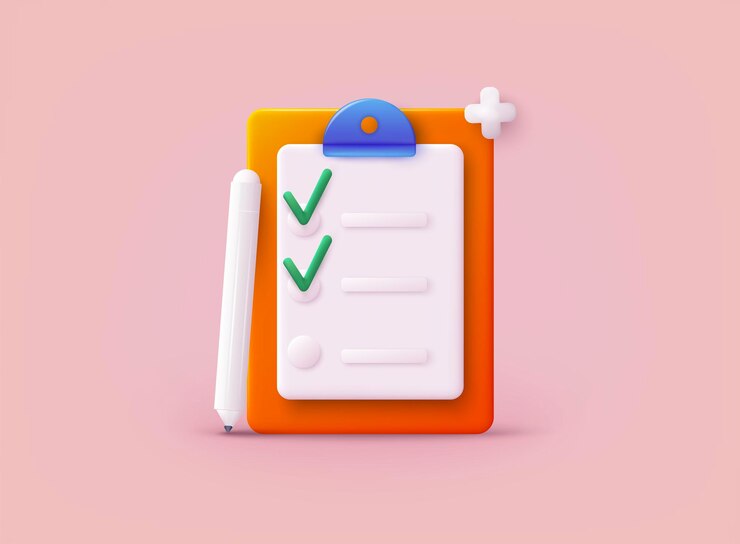 Vector lista de verificación en un papel de clipboard finalización exitosa de las tareas comerciales ilustraciones vectoriales web 3d