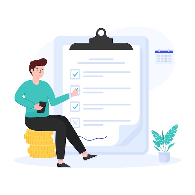 Lista de verificación plana en diseño de ilustración vectorial