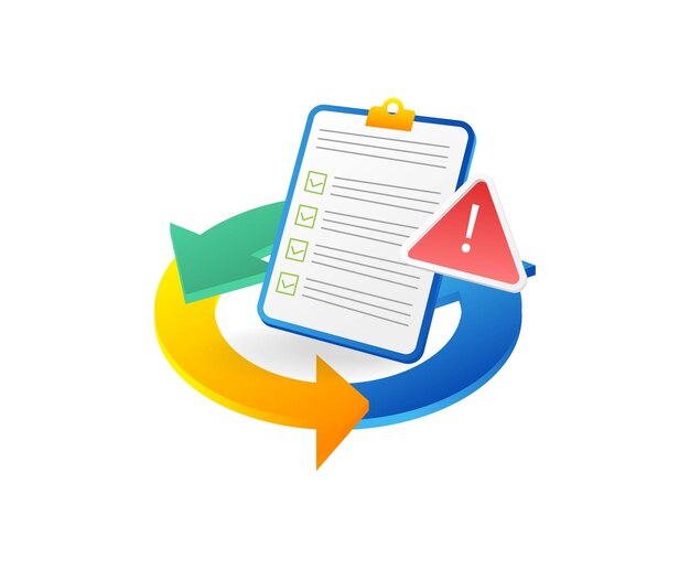 Lista de verificación con signo de exclamación y señal de advertencia Ilustración vectorial