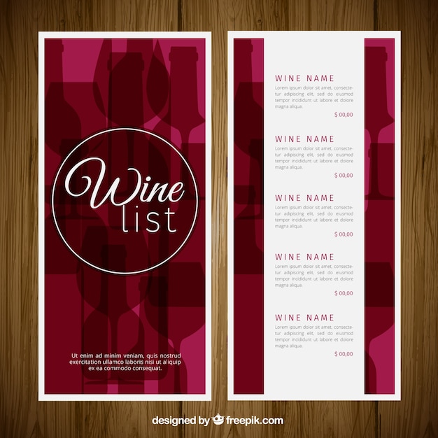 Lista de vinos elegante