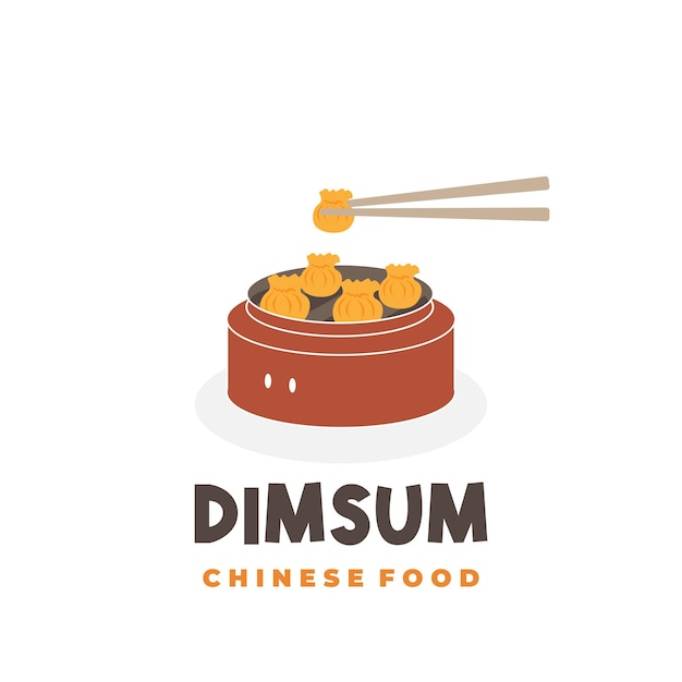 Listo para comer Dumpling Dim Sum Comida china Ilustración Logotipo con palillos