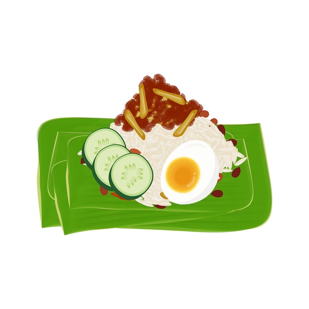 Listo para comer el logotipo de la ilustración vectorial de nasi lemak