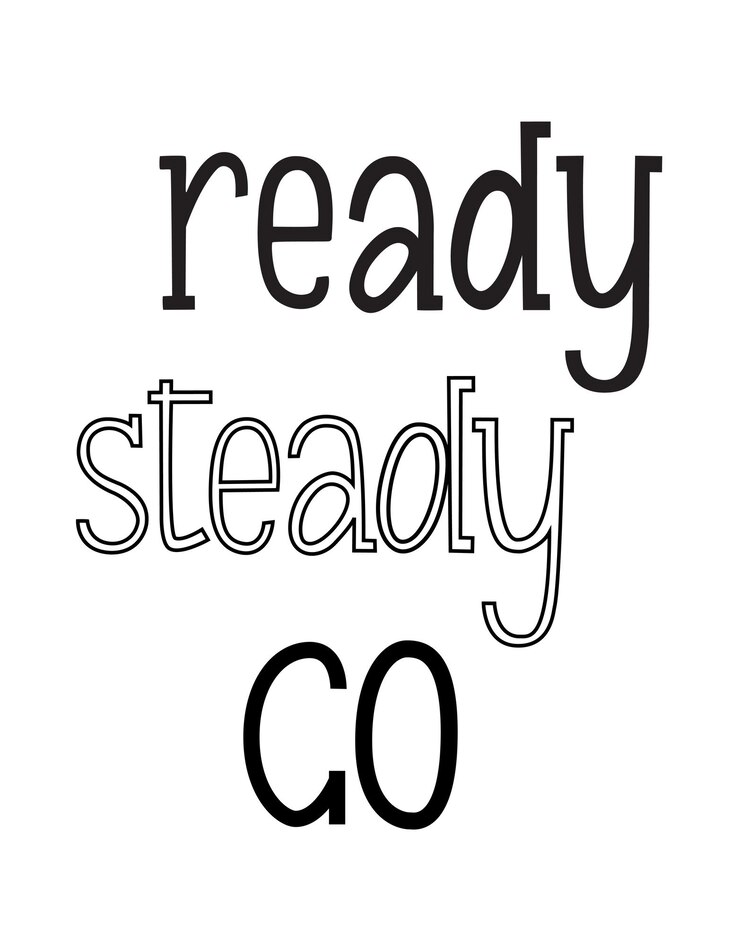 Vector listo, firme, vaya a diferentes tipos de letras en negro sobre un fondo blanco. cita motivacional. eslogan.