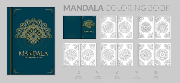 Listo para imprimir 10 páginas con portada hermosa mandala para colorear libro diseño ilustración vectorial