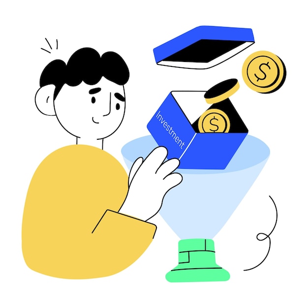 Listo para usar el dibujo mini ilustración de la inversión de dinero