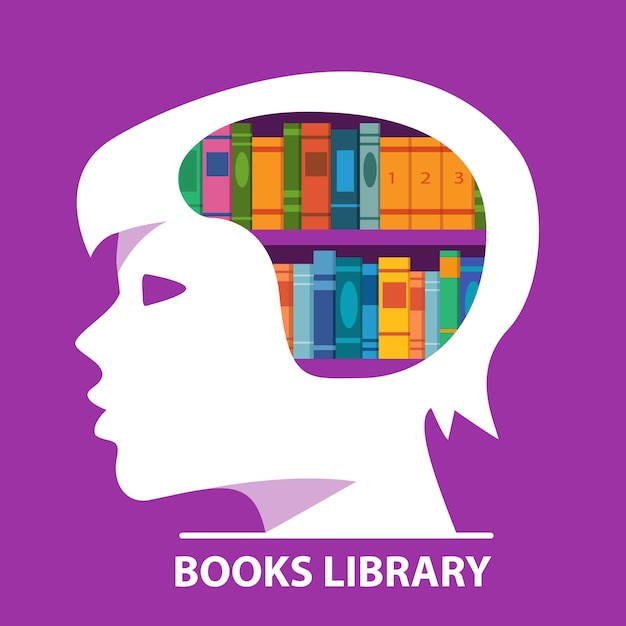 Literatura para el desarrollo personal Conocimiento y educación Biblioteca de libros en forma de cabeza