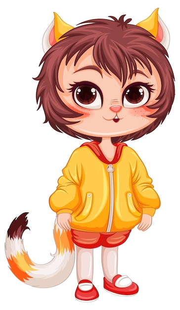 Vector little cat girl hybrid en estilo de dibujos animados de fantasía