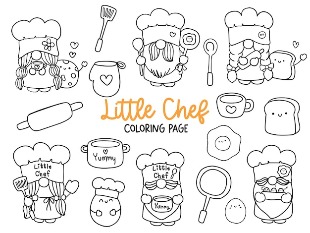 Little Chef Gnome Doodle Gnomo De Cocina Página Para Colorear