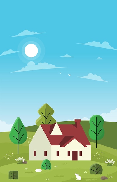 Little House Beautiful Summer Rural Nature Landscape View Tarjeta de regalo