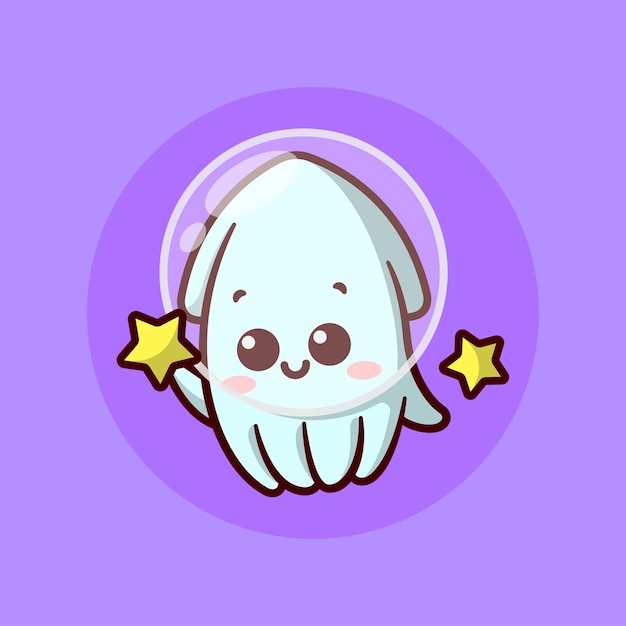 El little squid lleva un casco de cristal y sostiene una mascota y un personaje de dibujos animados de estrella amarilla