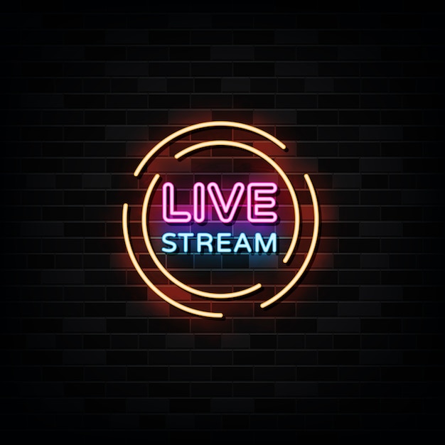 Live stream letreros de neón Plantilla de diseño letrero de neón