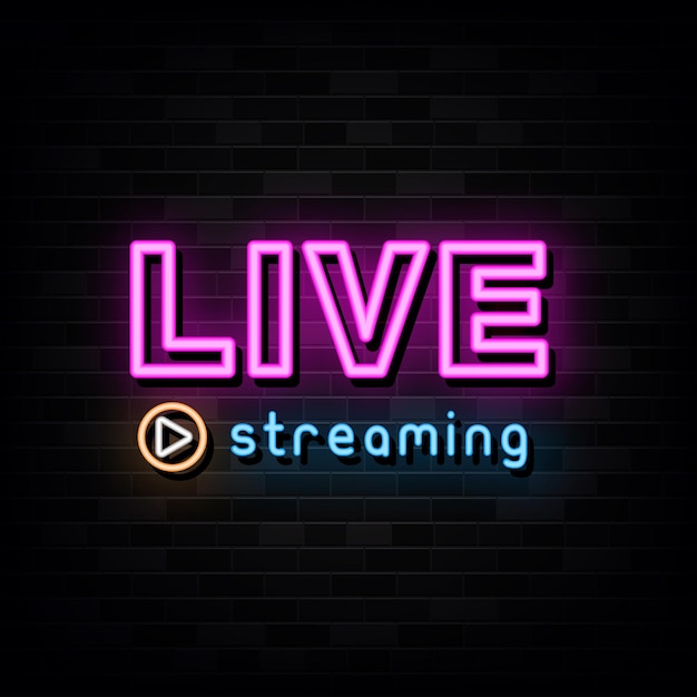 Vector live streaming neon signs plantilla de diseño vectorial estilo neón