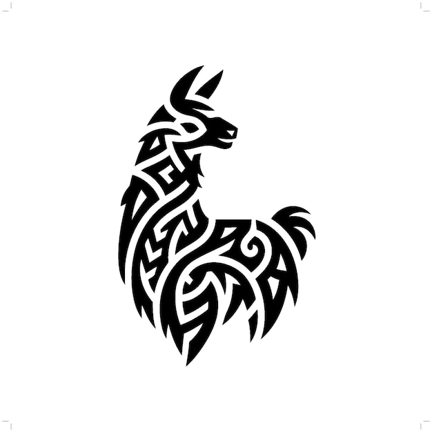 Llama alpaca en el tatuaje tribal moderno arte de líneas abstractas de animales contorno minimalista vector