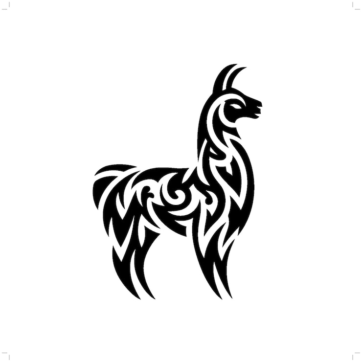 Vector llama alpaca en el tatuaje tribal moderno arte de líneas abstractas de animales contorno minimalista vector