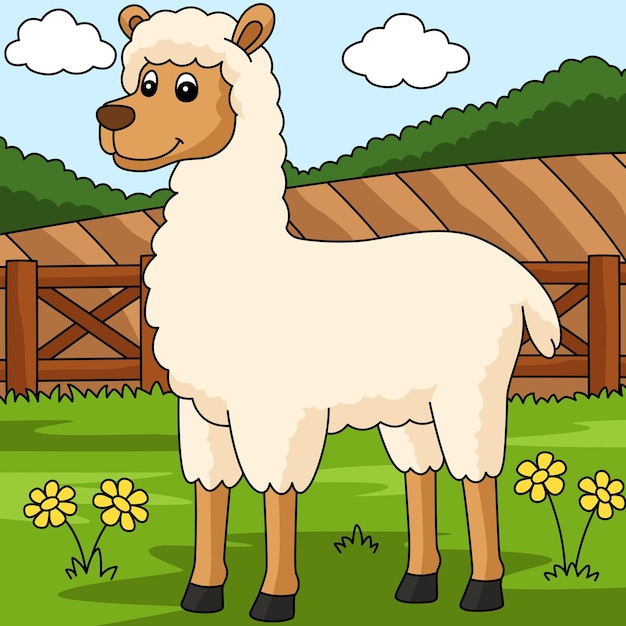 llama, caricatura, coloreado, animal, ilustración
