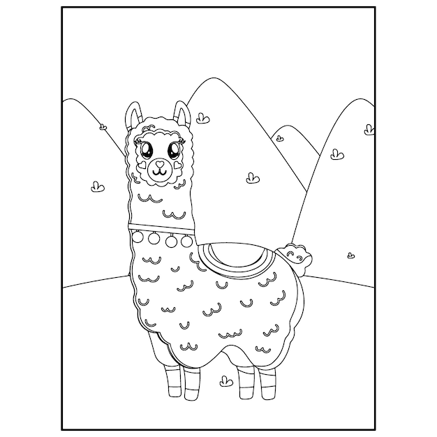 Llama para colorear para niños vector premium