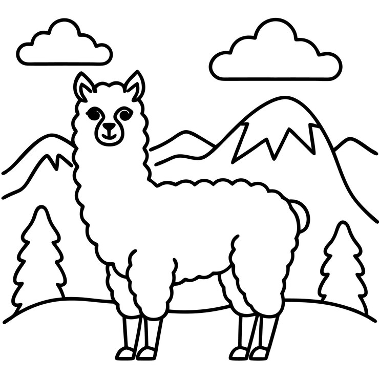 Vector una llama está de pie frente a una montaña