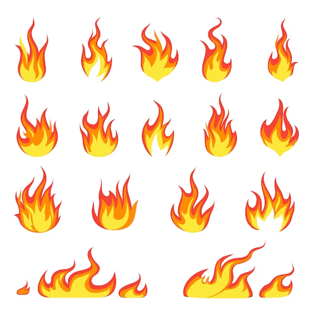 Llama de fuego de dibujos animados. Imagen de incendios, ignición de llamas calientes, llamas inflamables explosión de calor llamas concepto de energía