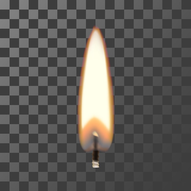 Llama de fuego con vela de mecha llama aislada en fondo transparente 3d vector realista