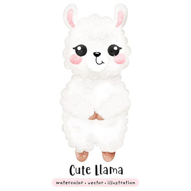 La llama kawaii de pie y sonriendo