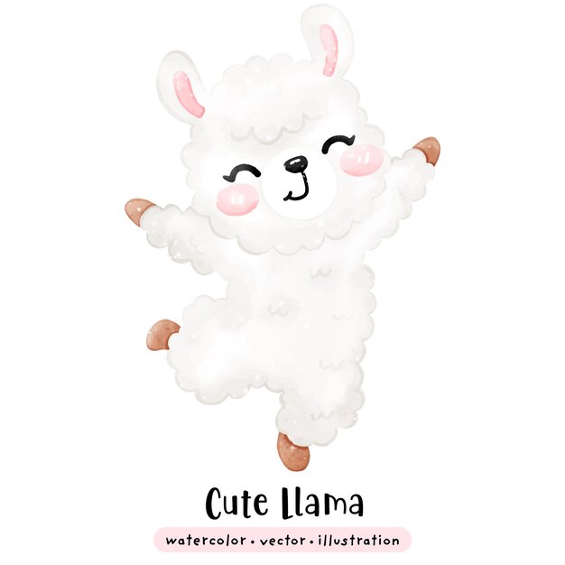 La llama Kawaii saltando feliz en el estilo de la acuarela