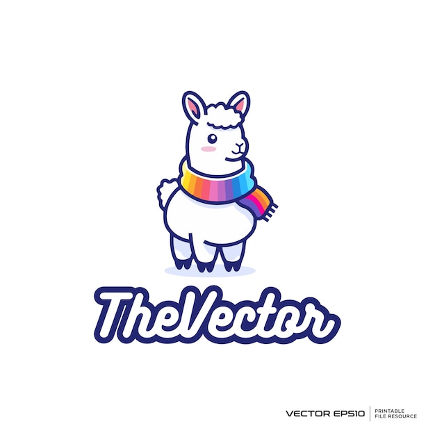 Llama linda con pañuelo mascota vector logotipo personaje ilustración de dibujos animados eps10