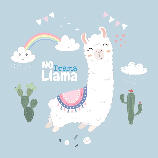 Llama lindo diseño flotando en el cielo.