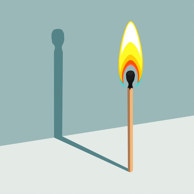 La llama no tiene sombra. Ilustración de la cerilla encendida y su sombra